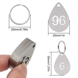 NumRealm Hollowed Number Tags with Rings, Water Drop Shape 304 Stainless Steel Key ID Labels - 1-50