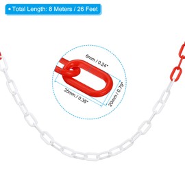 PATIKIL 26Ft Plastic Chain Barrier, Safety Link Chain Stanchion with 6 S-Hooks and 6 Clips for Crowd Control at Driveway Elevator Parking Lot, Red White