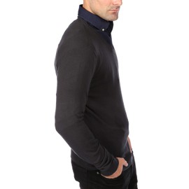 Blu Cherry Men's V Neck Office Jumper Cotton Sweater Long Sleeve All Year Round (Medium, Black)
