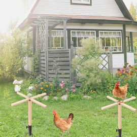 Chicken Perch Toys for Coop, Wooden Chick Perch Stand with Metal Ground Plug Chicken Coop Accessories, Chicken Roosting Ladder Backyard Playground Suitable for Poultry Rooster Chicks Bird Parrot