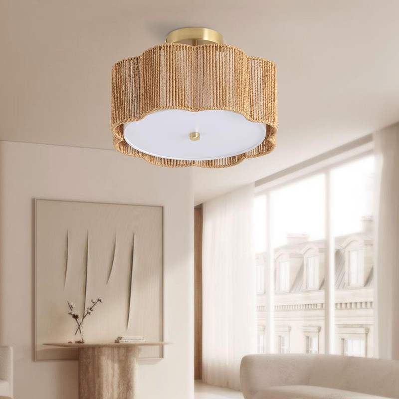 Giutna Rattan Ceiling Light Fixtures Flush Mount,3-Light Boho Light Fixtures