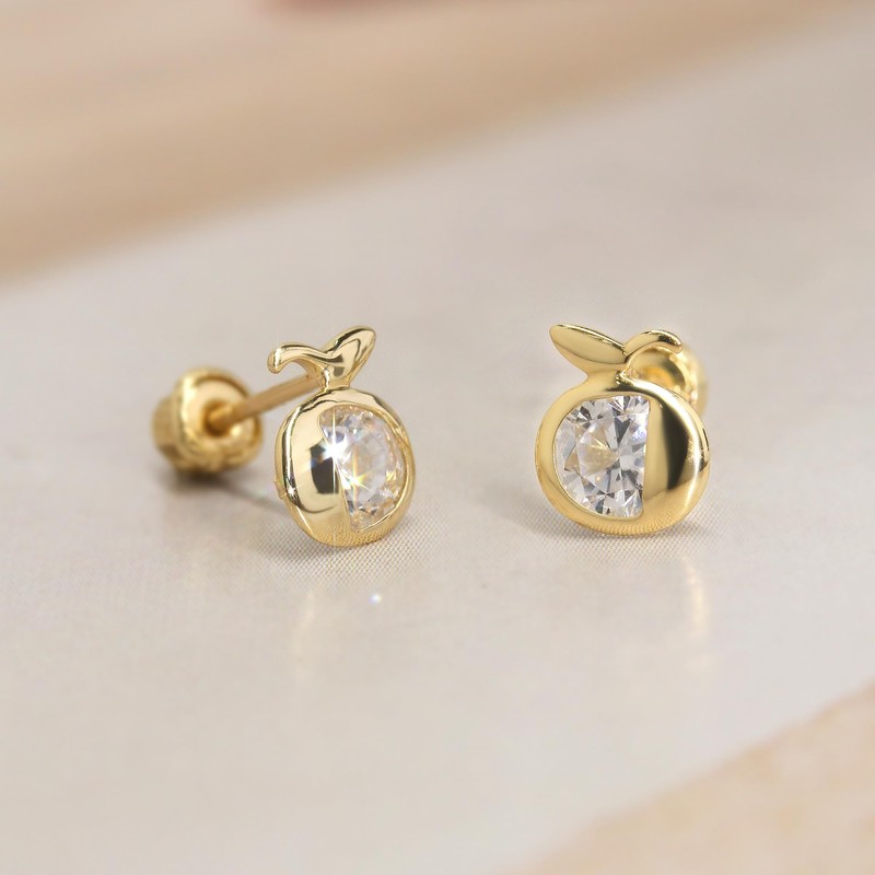 14K Yellow Gold Apple Screwback Stud Earrings