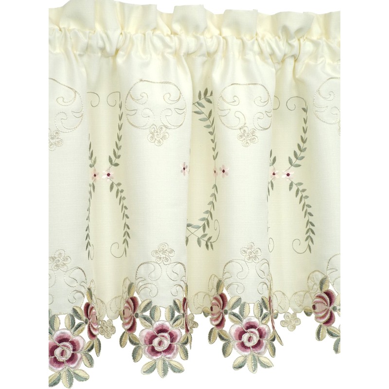Today's Curtain Verona Reverse Embroidery Tailored Valance, 18", Ecru/Rose