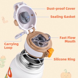 OLDLEY Insulated Kids Water Bottle 350ml/12oz Stainless Steel Metal Water Bottles Leakproof Double Walled Cute Vacuum Small Flask with Handle Keep Drinks Hot Cold for Boys Girls Children (Alphabet)