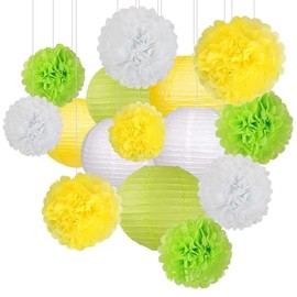 GOSYOBS Paper Lanterns, Lantern Decorations, Spring, Cherry Blossoms, Set of 15, Paper Flowers, Pom Poms, Birthdays, Garlands, Birthday Decorations, Weddings, Graduation Ceremonies, Celebrations