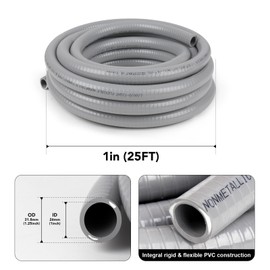 Elecoman 1 inch 25ft Liquid-Tight Conduit and Connector Kit,Flexible Non-Metallic Liquid Tight Electrical Conduit Kit with 5 Straight and 3 90-Degree Conduit Connector Fittings,1in. Dia…
