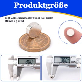 Pack of 100 Strong Magnets, 8 x 3 mm Neodymium Magnets, Extra Strong, Round Small Magnets for Magnetic Board, Mini Magnets for Whiteboard, Crafts, Fridge Magnets, Strong Hold