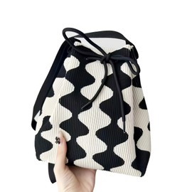 Women's Knitted Yarn Crochet Crossbody Bags Top Handle Knit Women Shoulder Handbags Versatile Korean Casual Bags (Black Wave)