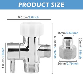 Bidet T Adapter with Shut off Valve,3 Way T Valve for Bidet 7/8'' X 7/8'' X 1/2'',Tee Connector Bidet Attachment for Toilet,T Adapter with Washers for Handheld Toilet