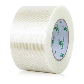 BOMEI PACK 3 inch Filament Tape Mono Reinforced Sticky Tape,75mm x 50m 1 roll 140mic thick Clear Straight Line Filament Strapping Tape,Fiberglass Packing Tape,Heavy Duty moving Sealing Tape
