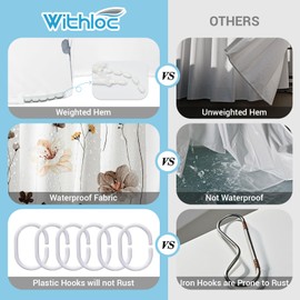 WITHLOC Shower Curtain Watercolor Flower Shower Curtain Sets - Spring Brown Floral Plant Shower Curtains for Bathroom, Washable Modern Farmhouse Decor, 72 x 72