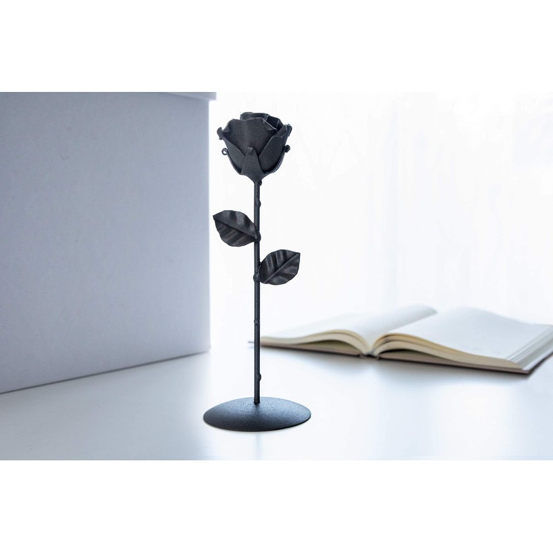 Wrought Iron Eternal Rose with Base - Hand Forged (Black)