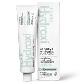 Davids Hydroxi Fluoride Free Nano Hydroxyapatite Toothpaste for Remineralizing Enamel & Sensitive Relief, Whitening, Antiplaque, SLS Free, Natural Peppermint, 5.25oz, Made in USA