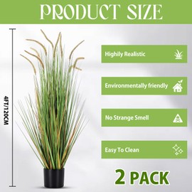 Jexine 2 Pieces Faux Plants Outdoor 4 ft Tall Artificial Grass Plant Potted Artificial Setaria Grass Faux Greenery Floor Plants for Housewarming Gift House Garden Bathroom Lobby Outdoor (Green)