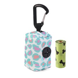 Fashionable Dog Poop Bag Holder Dog Poop Bag Dispenser for Leash,with Metal Carabiner Clip, Soft Mesh Design,One Roll 15 Bags Included,Candy Colors,3.5 x 1.8 x 2.2 inches (Blue)