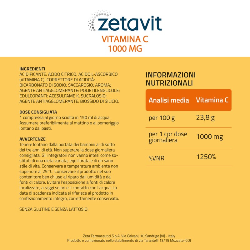 Zeta Farmaceutici Zetavit C1000 Integratore, 20Compresse Effervescenti