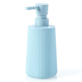 Small Soap Dispenser for Bathroom and Kitchen, Modern Farmhouse Striped Style Plastic Hand Soap Dish Soap Dispenser with Pump Light Blue