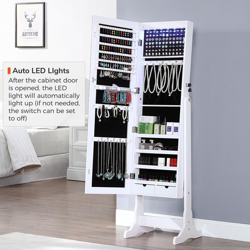 GISSAR Jewelry Organizer Full Length Mirror Jewelry Cabinet Standing/Wall/Hanging Door