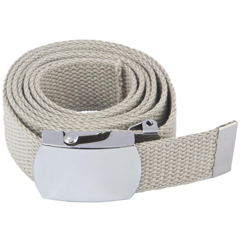 Mil-tec Khaki, 100% cotton webbing US trouser belt with silver