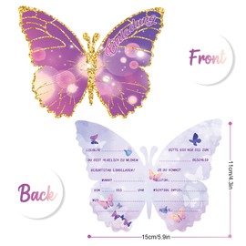Werfunee - Invitation Cards Children's Birthday Girl - Butterfly Invitation Cards Birthday - Invitation Children's Birthday Girl - Birthday Invitations Girls Pack of 12