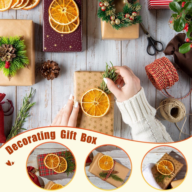 50 Pcs Dried Orange Slices, with 50Pcs Hemp Rope, Christmas