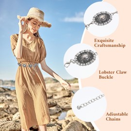 Lnngub Silver Belt Chain Silver Concho Belt Adjustable Hollow Out Daisy Cowgirl Belts for Western Country Concert Outfit for Dress Jeans Pants