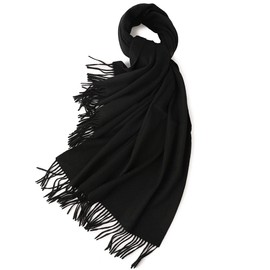 CINGHIA Women's Scarf, Men's Cashmere Scarf, Warm Soft Fashion, Plain Winter Scarves, Large, Blanket Scarf with Fringes, 200 x 70 cm, black