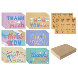 24 Pcs Thank You Cards With 24 Pcs Brown Envelopes And 2 Pages of Stickers Thank You Sealing Stickers Greeting Cards Blank Inside For Handwritten Messages Christmas,Teachers,Holidays,Birthdays Gifts