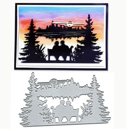 Suds&WH Lakeside Double Stool Metal Die Cuts,Spring Tree Couple Forest Cutting Dies Cut Stencils DIY Scrapbooking Decorative Embossing Paper Scrapbooking Card Making, silver, Suds&WH-001