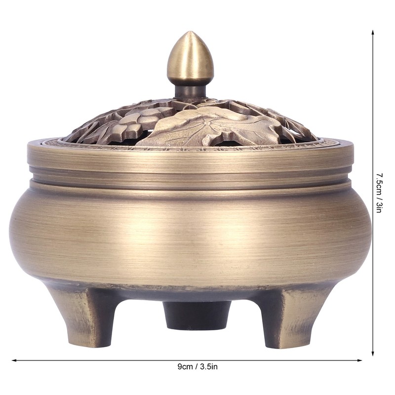 Antique Incense Burner Holder Brass with Lid 3‑Legged Buddha Ornament