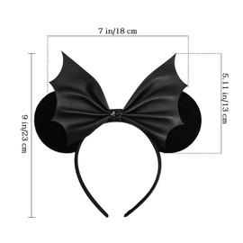 Batsysm Black Velvet Mouse Ear Headband with PU Bat Wing, Party Headwear Fashion Hair Band for Women Girls