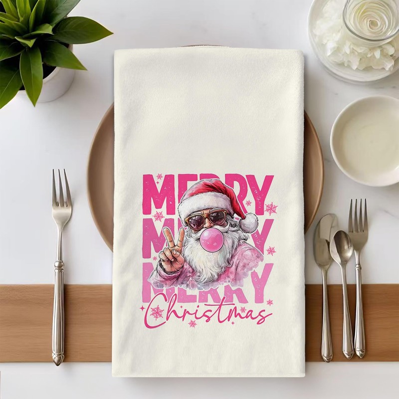 Noaleviax Christmas Satan Kitchen Towels - Coquette Pink Winter Xmas