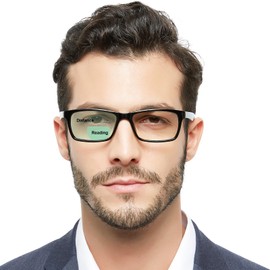OCCI CHIARI Bifocals Reading Glasses for Men,Transition Square Eye Protection Readers 1.0 1.5 2.0 2.5 3.0 3.5 4.0(Black +2.25)