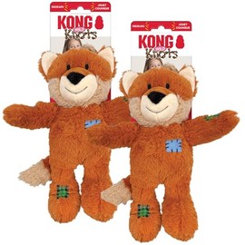 KONG Wild Knots Fox Dog Toys (2 Pack) – Soft & Durable Plush with Knotted Rope Skeleton – Squeaky & Crinkly for Interactive Play – Minimal Stuffing for Less Mess (Medium/Large)