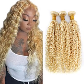28 30 32 inch P27/613 Human Hair Bundles 613 Kinky Curly Bundles Blonde Kinky Curly Bundle LadrXadr Blonde Hair Extensions