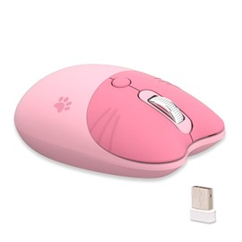 Cute Cat 2.4G USB Wireless Mouse for Women and Children, Stylish, Colorful, Silent, Compatible with PCs and Laptops (Pink Cat)
