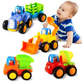 YOLOMOON Baby Toys for 2 Year Old Boys Gifts, 4 PCS Car Toys Friction Power Truck Tractor Toy for Toddlers 1-3, Educational Vehicle Kids Toys 1 2 3 Year Old, Christmas Birthday Gift 12 18 Months Baby