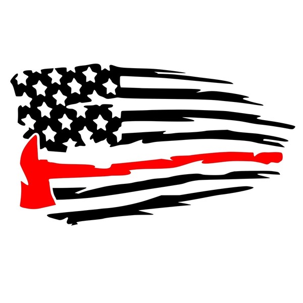 Blk Thin Red Line Fireman's Axe - Tattered American Flag