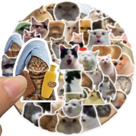 Funny Cat Meme Stickers, Cute Cat Stickers, 50PCS Kawaii Pet Stickers Pack for Adults, Waterproof Vinyl Stickers for Water Bottle, Laptop, Scrapbook, Luggage, Guitar Decals, Party Supplies (Cat A)