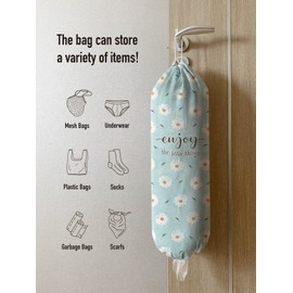 Hglian Flowers Grocery Bags Holder Dispenser Wall Mount Plastic Bag Holder Garbage Shopping Trash bags Storage Organizer,Cute Daisy Kitchen Décor, Gifts for Women Mom Wife-Teal White