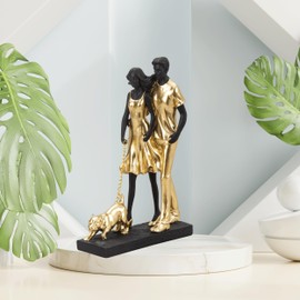 Lifestyle & More Decorative Figurine Pair with Dog Gold/Black Artificial Stone Height 30 cm Width 19.5 cm
