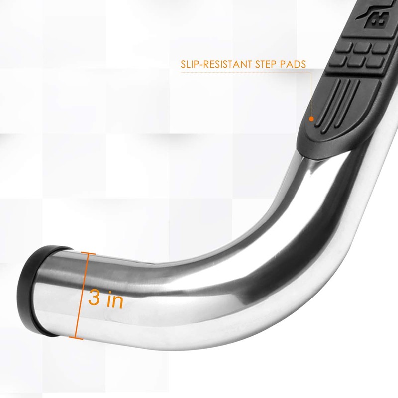 (2Pcs) 3 Inch Chrome Stainless Round Nerf Step Bars Side