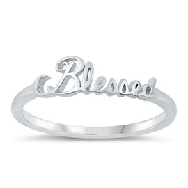 High Polished "Blessed" Ring New 925 Cute Script Sterling Silver Band Size 8