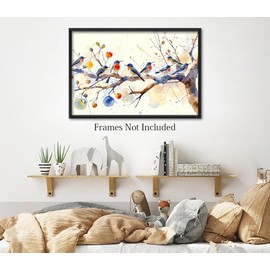 LNLAGBO Birds Canvas Wall Art,Birds On a Branch Wall Art,Watercolor Birds Canvas Wall Art,Rustic Farmhouse Botanical Wall Decor Birds Artwork for Bathroom Kitchen Home Decor (16"x24"Unframed)