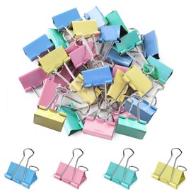 Double Clips, Colored, Large 1.3 inches (32 mm), Pack of 50, Paper Clips, Metal, Document Organizer, For Paperwork, Office Supplies, Home, Business, Stationery, Value Use, Colorful, 4 Colors