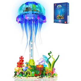 JMBricklayer Jellyfish Building Set with LED Lights, Ocean Animal Collection Toy, Floating Jellyfish Lamp, Sea Creature Display for Adults, Home & Office Decor, Creative Gifts for Boys Girls 14+