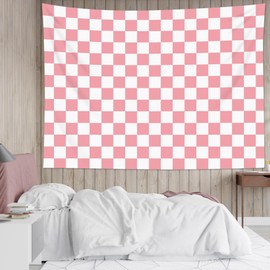 HVEST Retro Checkered Tapestry Pink Checkered Grid Pattern Tapestry Wall Hanging Vintage Checkerboard Wall Art Tapestry for Bedroom Living Room Dorm Decor, 40L x 60W Inches