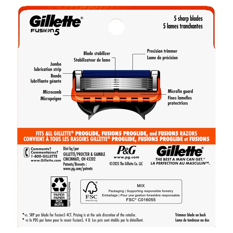 Gillette Fusion5 Mens Razor Blade Refills, 8 Count, Lubrastrip for