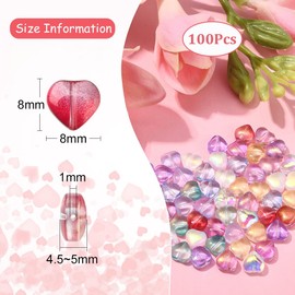Ipotkitt 100 Pcs 10 Colors Transparent Glass Heart Beads Crystal Love Heart Shape Beads Spacer Loose Beads for Bracelet Necklace Jewelry Making Craft