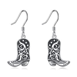DAYLINLOVE Cowboy Boat Earrings 925 Sterling Silver Western Earrings Dangle Drop Cowgirl Jewellery Gifts for Women, Sterling Silver, No Gemstone